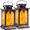 Solar Lights Flickering Flame Upgraded Metal Solar Lantern Outdoor Hanging Decorative Lanterns Heavy Duty Solar Powered Waterproof Outdoor Lighting for Patio Garden Christmas, 2 Pack (Bronze)